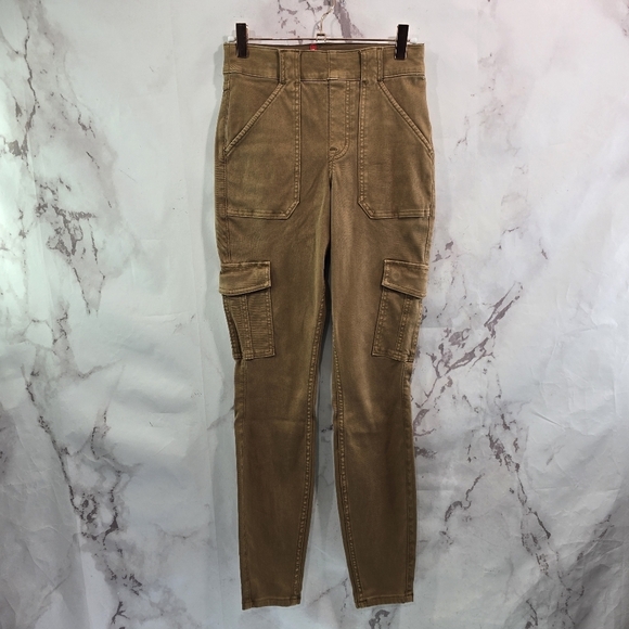 Spanx Pants Women Small Brown High Rise Stretch Twill Ankle Cargo Cropped - Picture 1 of 12